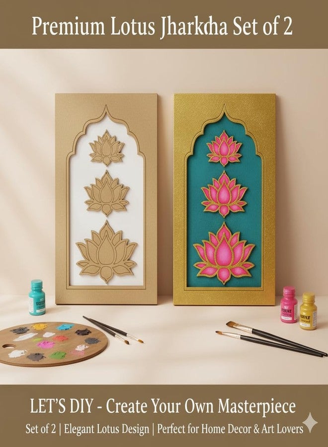 LET'S DIY مجموعة نوافذ خشبية من خشب MDF مكونة من قطعتين - تصميم محفور على شكل زهرة اللوتس، قاعدة مربعة، مثالية للأعمال اليدوية، ديكور المنزل، والمشاريع الفنية. - Image 3